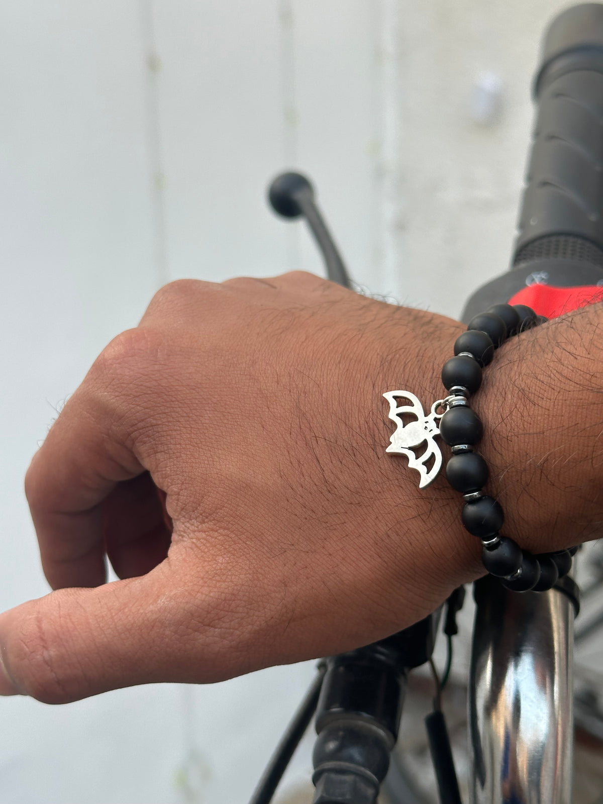 Bat-man beaded black bracelet
