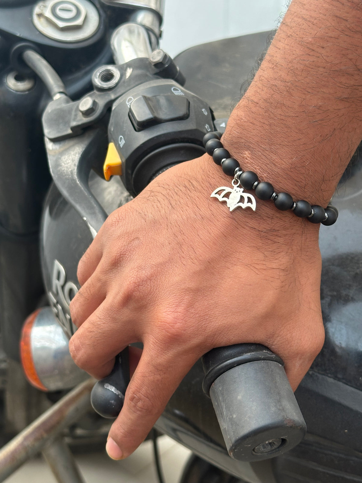 Bat-man beaded black bracelet