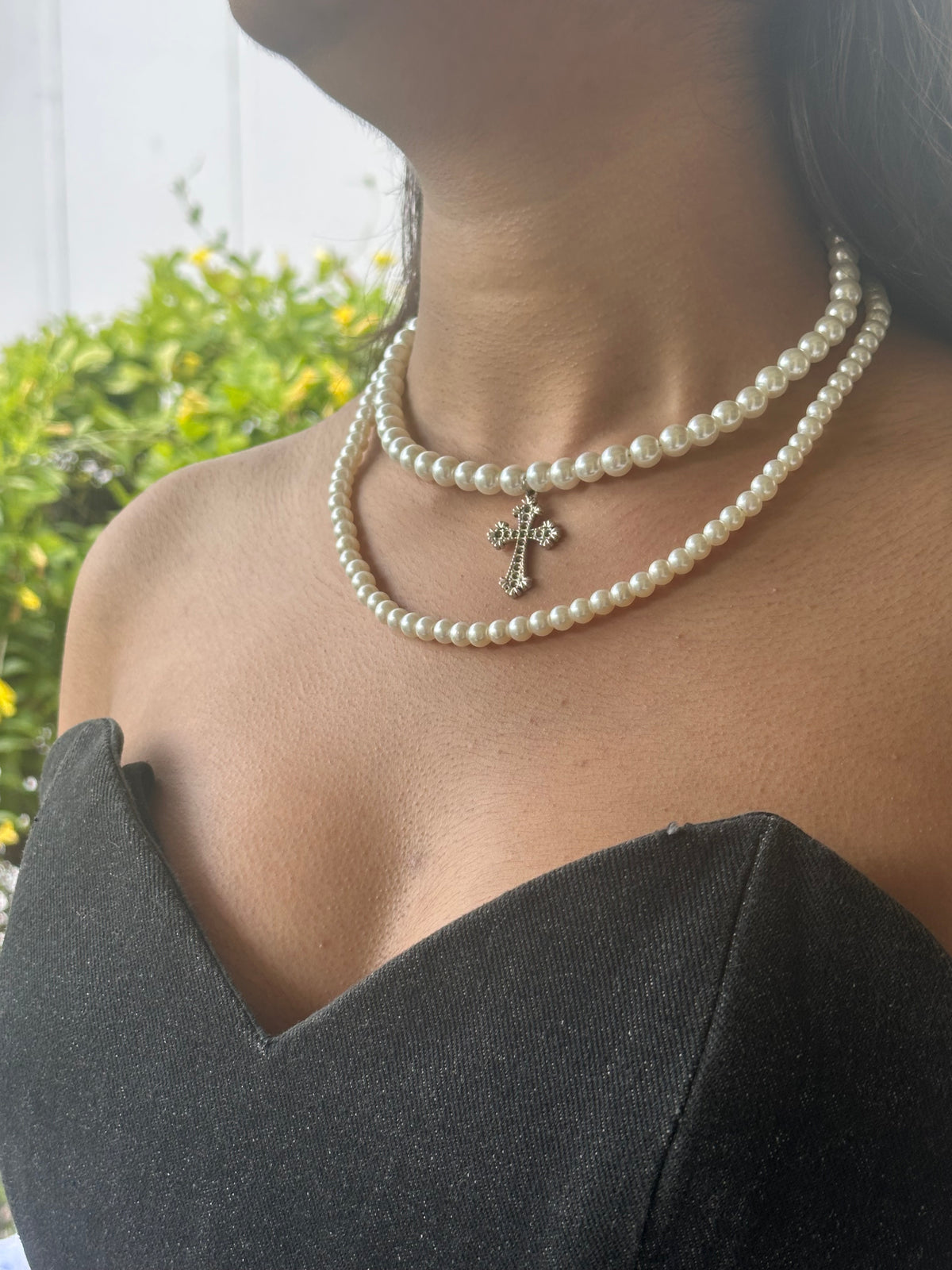 Double layered pearl gothic necklace