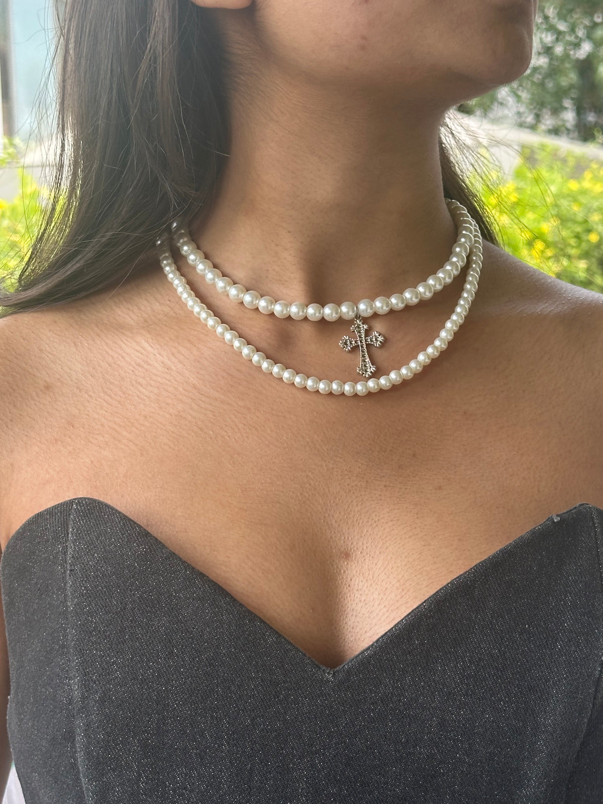 Double layered pearl gothic necklace